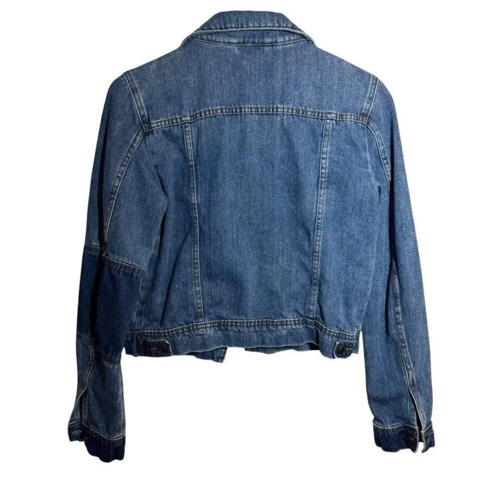 Free People trucker jacket Blue Rumors Denim jeans Jacket Size S patchwork - Picture 5 of 9